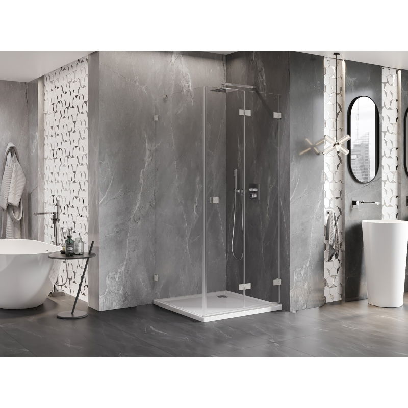 Mexen Lunar-F Folding Shower Enclosure Right 80 x 80 cm, Transparent, Brushed Nickel - 836-080-080-97-00-P