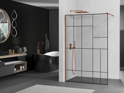 Mexen Kioto Walk-in Shower Screen 100 x 200 cm, Black Pattern 8 mm, Rose Gold - 800-100-101-60-78