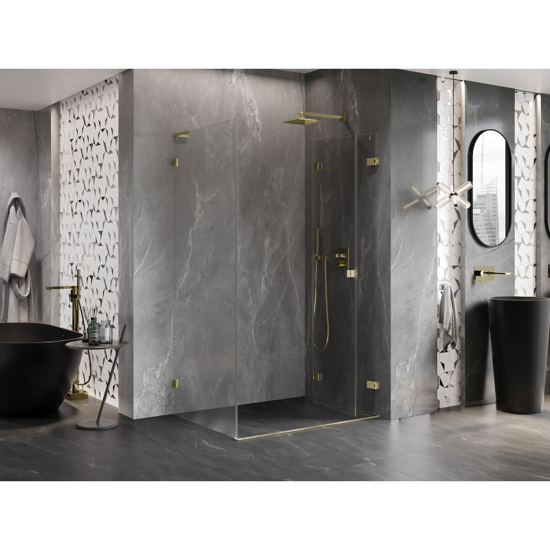 Mexen Lunar-F L folding shower cabin right 85 x 70 cm, transparent, brushed gold - 836L-085-070-55-00-P