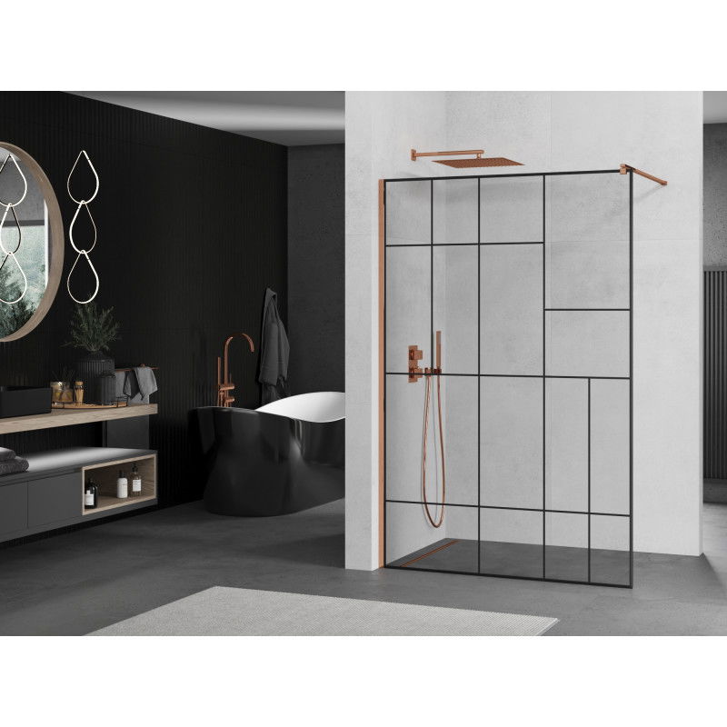 Mexen Kioto Walk-in Shower Wall 120 x 200 cm, Black Pattern 8 mm, Pink Gold - 800-120-101-60-78