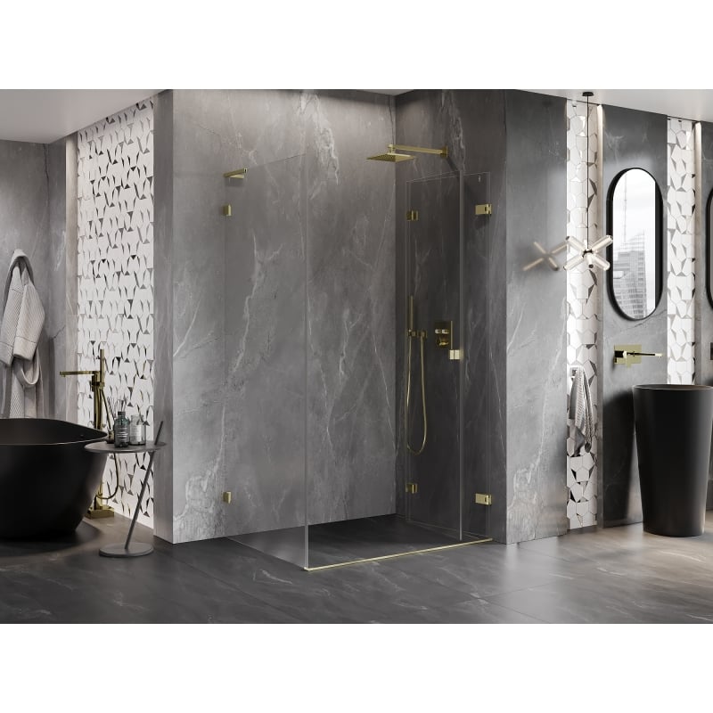 Mexen Lunar-F L right-hand folding shower cabin 95 x 70 cm, transparent, brushed gold - 836L-095-070-55-00-P
