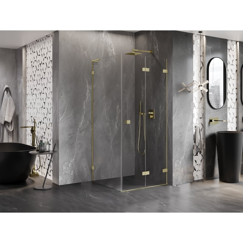 Mexen Lunar-F L Right Folding Shower Enclosure 80 x 80 cm, Transparent, Brushed Gold - 836L-080-080-55-00-P