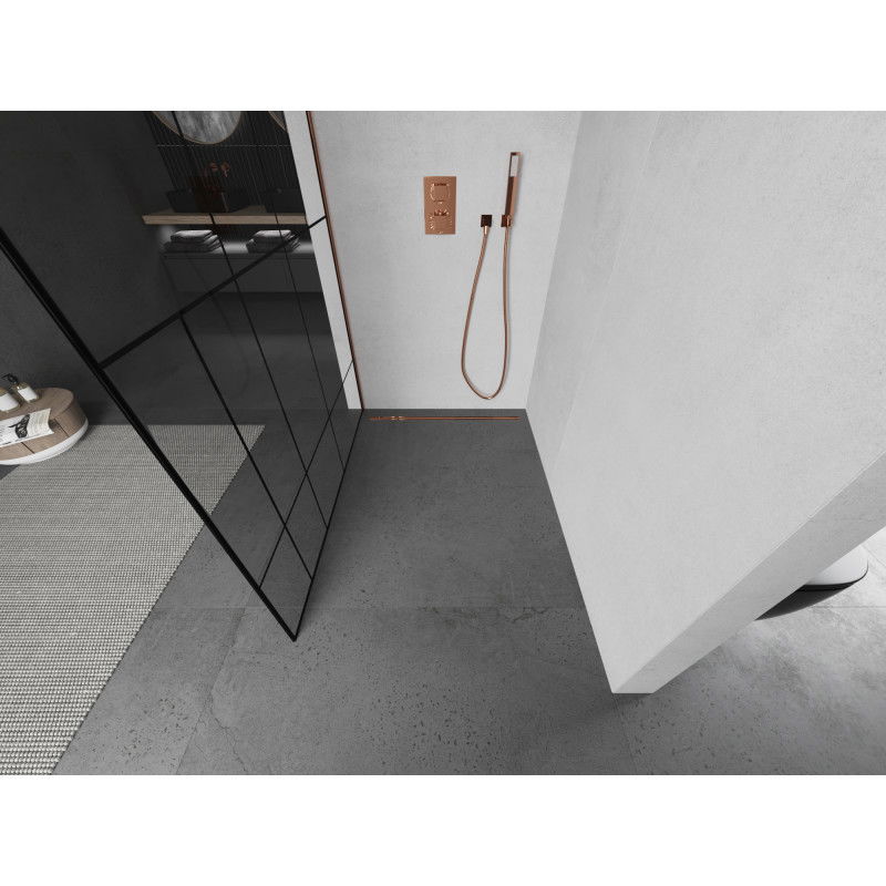 Mexen Kioto walk-in shower wall 130 x 200 cm, black pattern 8 mm, rose gold - 800-130-101-60-78