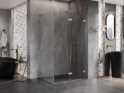 Mexen Lunar-F L foldable shower cabin right 90 x 80 cm, transparent, brushed gold - 836L-090-080-55-00-P
