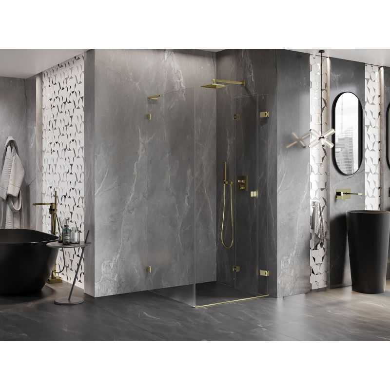 Mexen Lunar-F L folding shower cabin right 90 x 90 cm, transparent, brushed gold - 836L-090-090-55-00-P