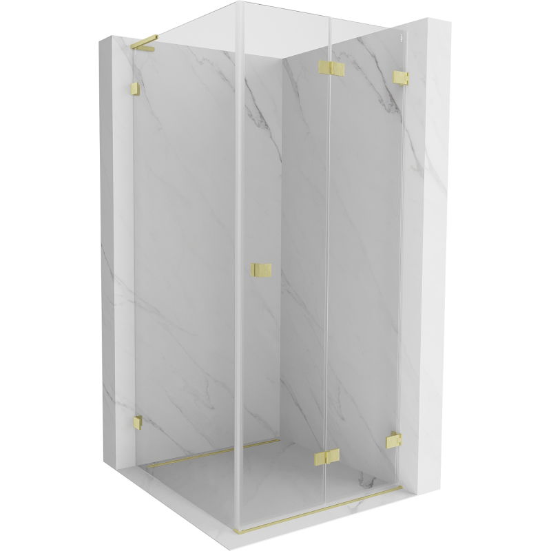 Mexen Lunar-F L foldable shower cabin right 90 x 90 cm, transparent, brushed gold - 836L-090-090-55-00-P