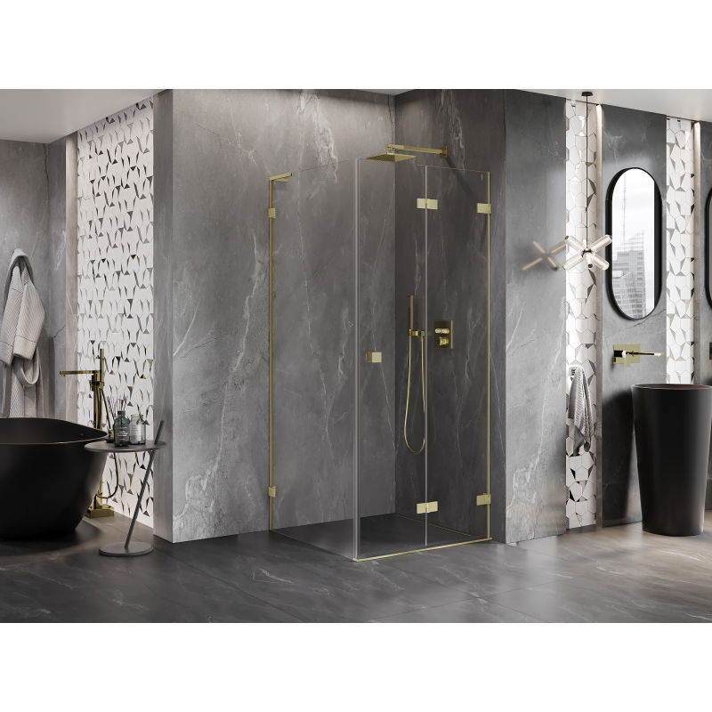 Mexen Lunar-F L foldable shower cabin right 100 x 100 cm, transparent, brushed gold - 836L-100-100-55-00-P