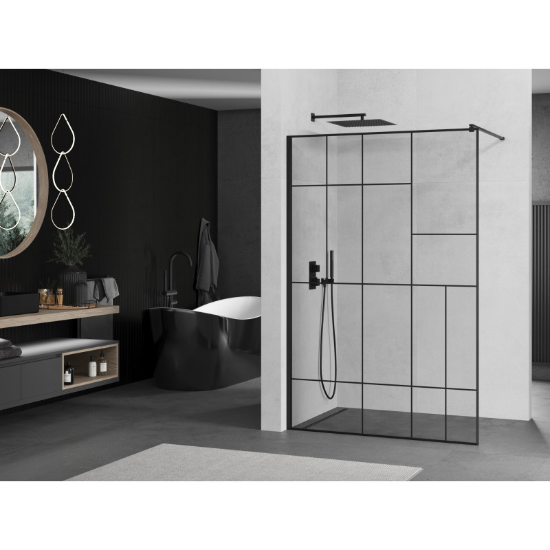 Mexen Kioto Walk-in shower wall 110 x 200 cm, black pattern 8 mm, black - 800-110-101-70-78