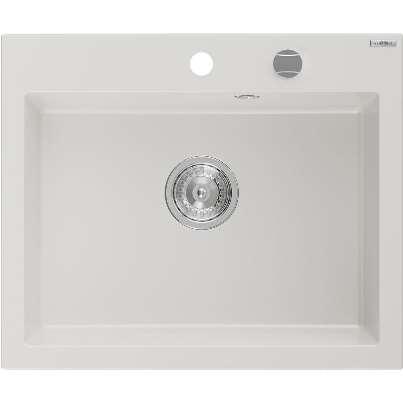 Mexen Elix granite kitchen sink, 1-bowl, 600 x 500 mm, white, chrome siphon - 6525601005-20