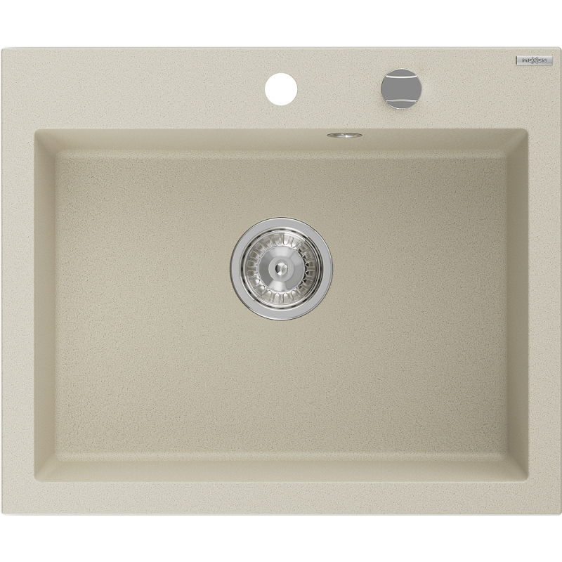 Mexen Elix granite sink 1-bowl 600 x 500 mm, beige, chrome siphon - 6525601005-69