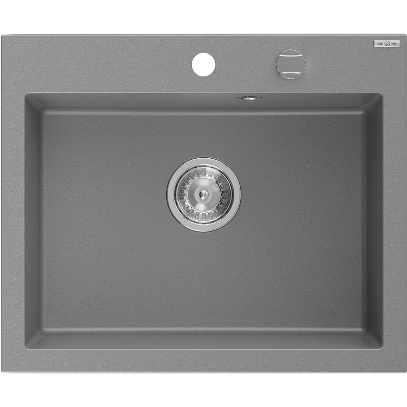 Mexen Elix granite sink 1-bowl 600 x 500 mm, gray, chrome siphon - 6525601005-71