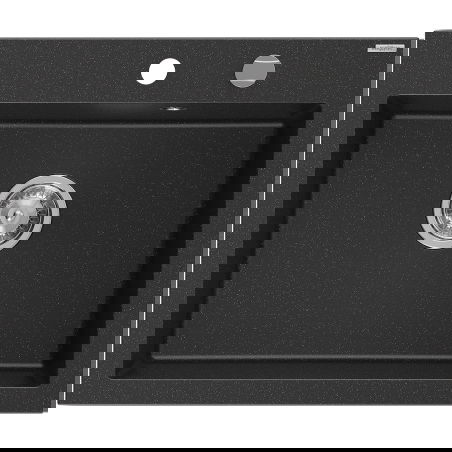 Mexen Elix granite sink 1-bowl 600 x 500 mm, black/silver metallic, chrome siphon - 6525601005-73