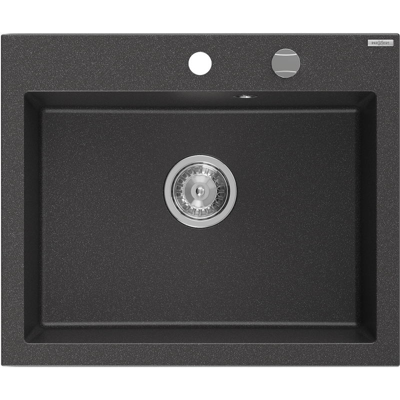 Mexen Elix granite sink 1-bowl 600 x 500 mm, black speckled, chrome siphon - 6525601005-76