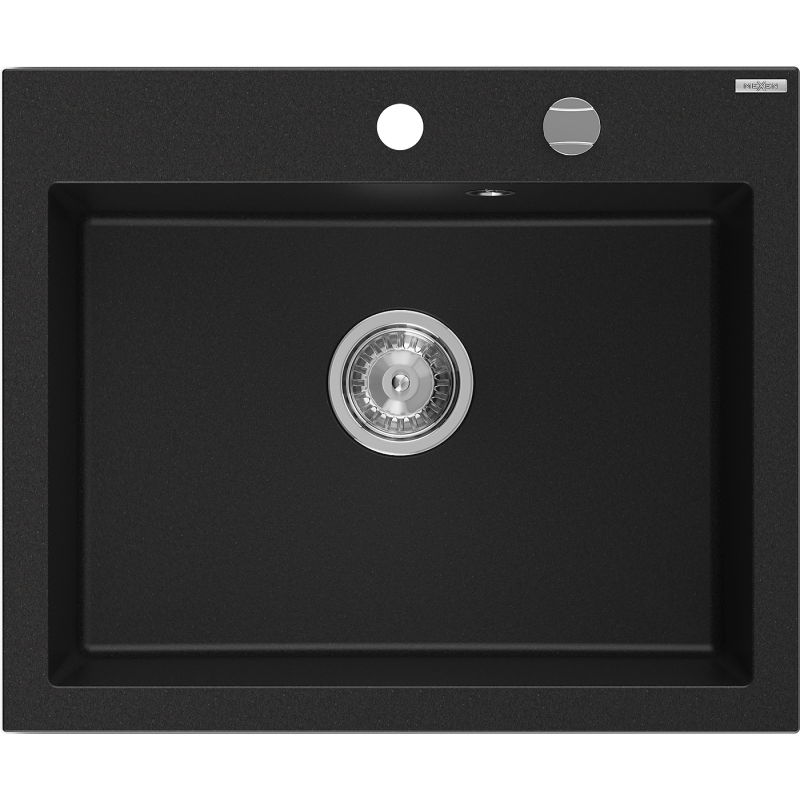 Mexen Elix granite sink 1-bowl 600 x 500 mm, black, chrome siphon - 6525601005-77