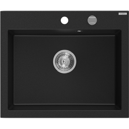 Mexen Elix granite kitchen sink 1-bowl 600 x 500 mm, black, chrome siphon - 6525601005-77