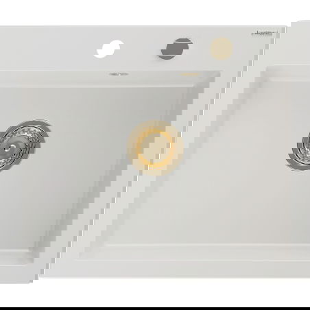 Mexen Elix 1-bowl granite sink 600 x 500 mm, white, gold siphon - 6525601005-20-G