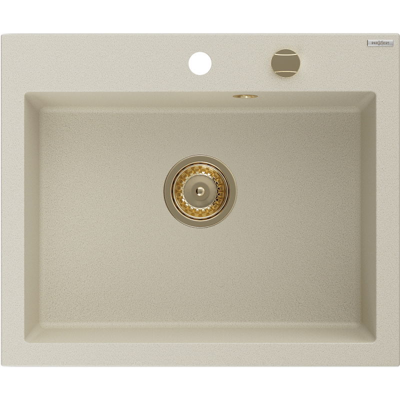 Mexen Elix granite sink single-bowl 600 x 500 mm, beige, gold siphon - 6525601005-69-G
