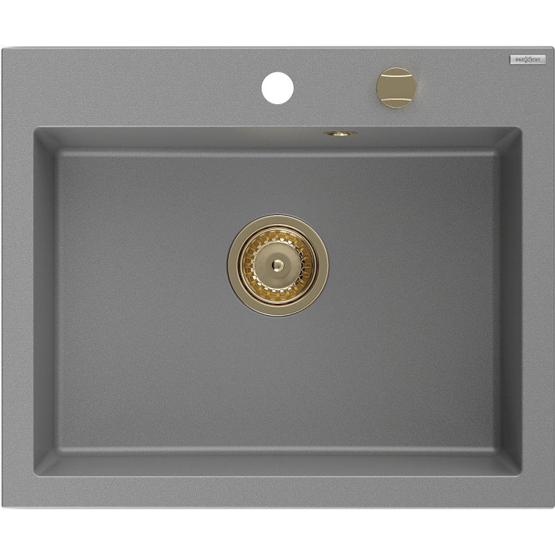 Mexen Elix granite sink 1-bowl 600 x 500 mm, gray, gold siphon - 6525601005-71-G