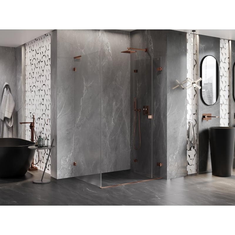 Mexen Lunar-F L Folding Shower Enclosure Right 85 x 80 cm, Transparent, Rose Gold - 836L-085-080-60-00-P
