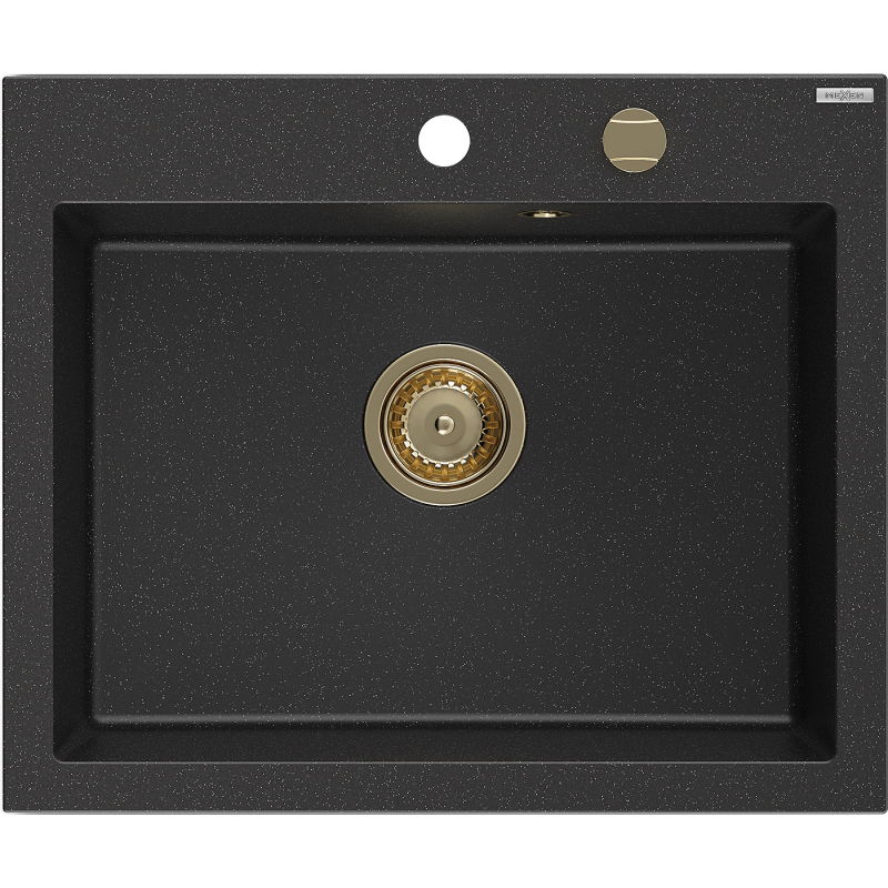 Mexen Elix granite sink 1-chamber 600 x 500 mm, black/silver metallic, golden siphon - 6525601005-73-G