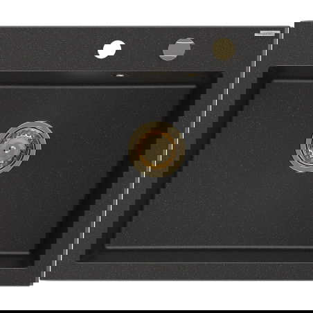 Mexen Elix granite sink 1-bowl 600 x 500 mm, black/silver metallic, gold siphon - 6525601005-73-G