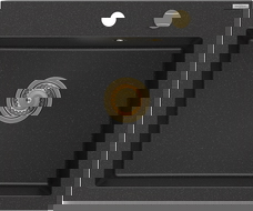 Mexen Elix granite sink 1-bowl 600 x 500 mm, black/silver metallic, gold siphon - 6525601005-73-G