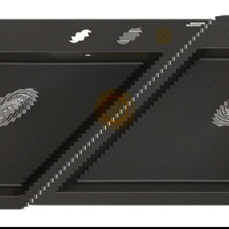Mexen Elix granite sink 1-bowl 600 x 500 mm, black/gold metallic, gold siphon - 6525601005-75-G
