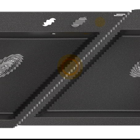 Mexen Elix granite sink, 1-bowl, 600 x 500 mm, black speckled, gold siphon - 6525601005-76-G