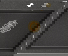 Mexen Elix single-bowl granite sink 600 x 500 mm, speckled black, gold siphon - 6525601005-76-G