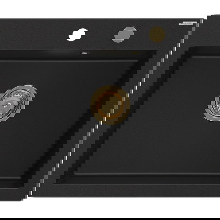 Mexen Elix granite kitchen sink, 1-bowl, 600 x 500 mm, black, gold siphon - 6525601005-77-G