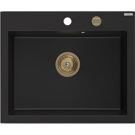 Mexen Elix Granite Sink 1-Bowl 600 x 500 mm, Black, Golden Siphon - 6525601005-77-G