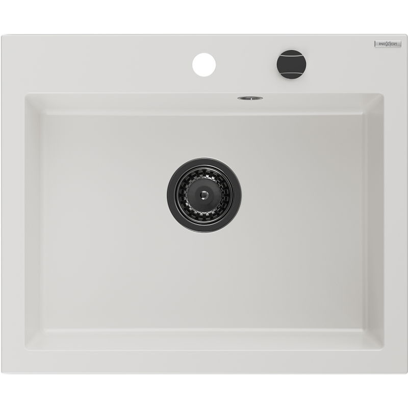 Mexen Elix Granite Sink 1-Bowl 600 x 500 mm, White, Black Siphon - 6525601005-20-B