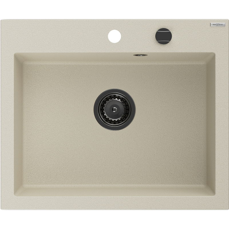Mexen Elix granite sink 1-bowl 600 x 500 mm, beige, black siphon- 6525601005-69-B