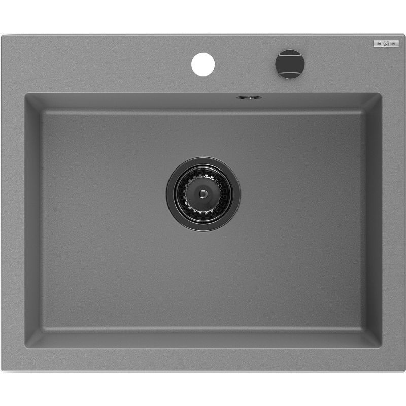 Mexen Elix granite sink 1-bowl 600 x 500 mm, gray, black siphon - 6525601005-71-B