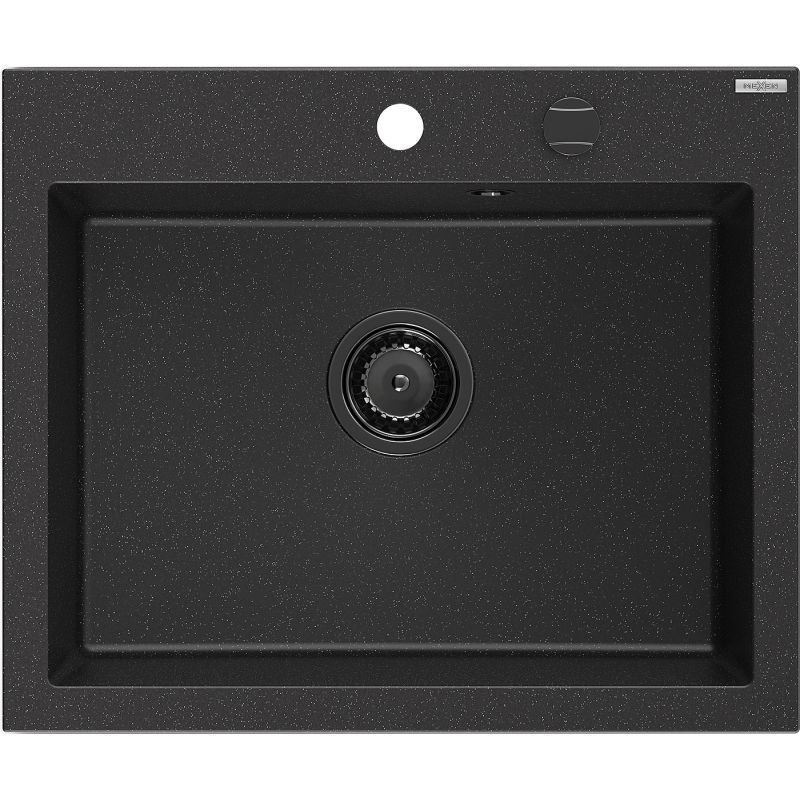 Mexen Elix granite sink 1-bowl 600 x 500 mm, black/silver metallic, black siphon - 6525601005-73-B