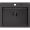 Mexen Elix 1-bowl granite sink 600 x 500 mm, black speckled, black siphon - 6525601005-76-B