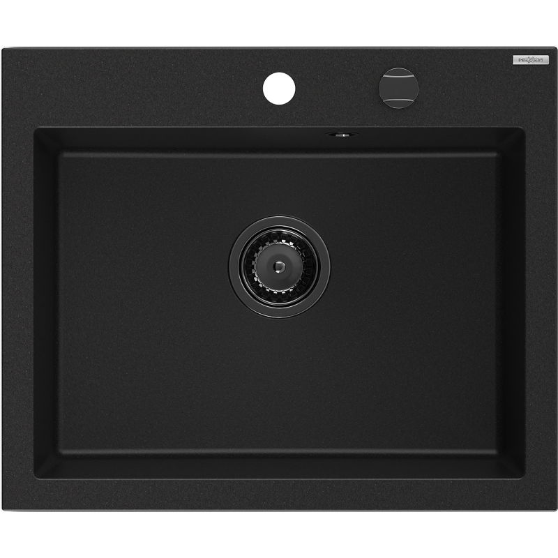 Mexen Elix granite sink single-bowl 600 x 500 mm, black, black siphon - 6525601005-77-B