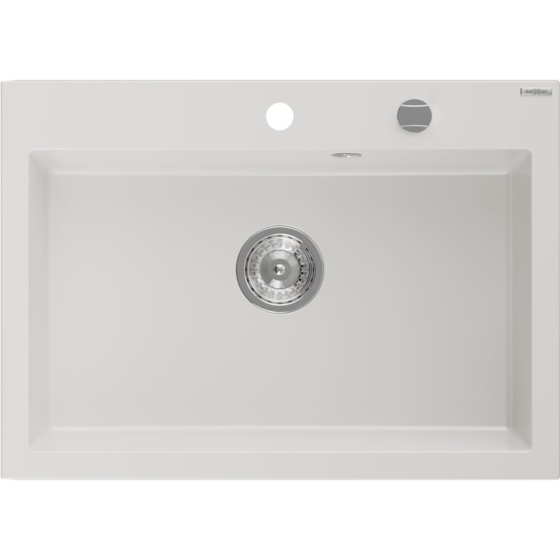 Mexen Elix 1-Bowl Granite Sink 700 x 500 mm, White, Chrome Siphon - 6526701005-20