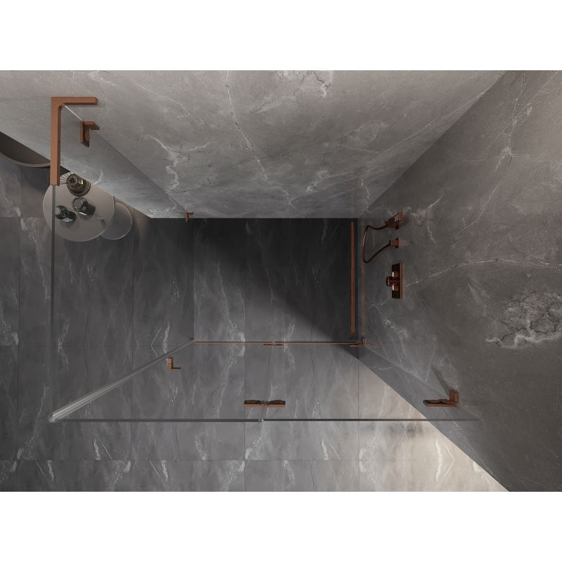 Mexen Lunar-F L folding shower enclosure right 85 x 70 cm, transparent, brushed copper - 836L-085-070-65-00-P