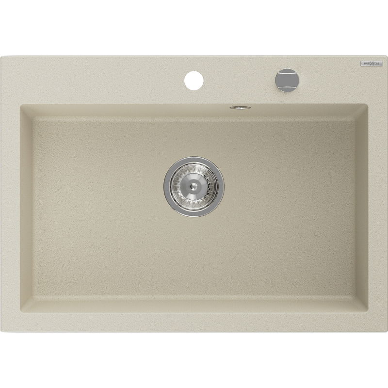 Mexen Elix granite sink single-bowl 700 x 500 mm, beige, chrome siphon - 6526701005-69