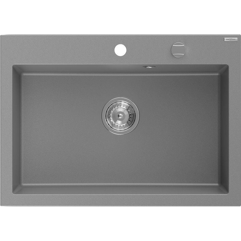 Mexen Elix granite sink single bowl 700 x 500 mm, gray, chrome siphon - 6526701005-71
