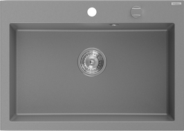 Mexen Elix granite sink single-bowl 700 x 500 mm, grey, chrome siphon - 6526701005-71