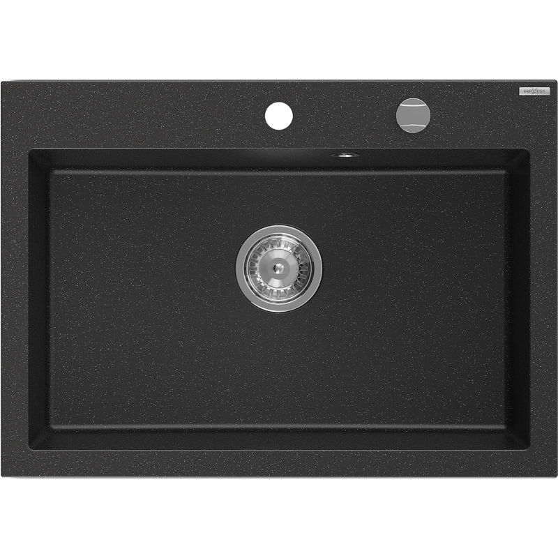 Mexen Elix granite sink, 1-bowl 700 x 500 mm, black/silver metallic, chrome siphon - 6526701005-73