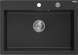 Mexen Elix granite sink, 1-bowl 700 x 500 mm, black/silver metallic, chrome siphon - 6526701005-73