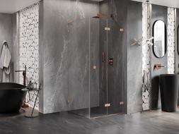 Mexen Lunar-F L folding shower enclosure right 80 x 80 cm, transparent, brushed copper - 836L-080-080-65-00-P