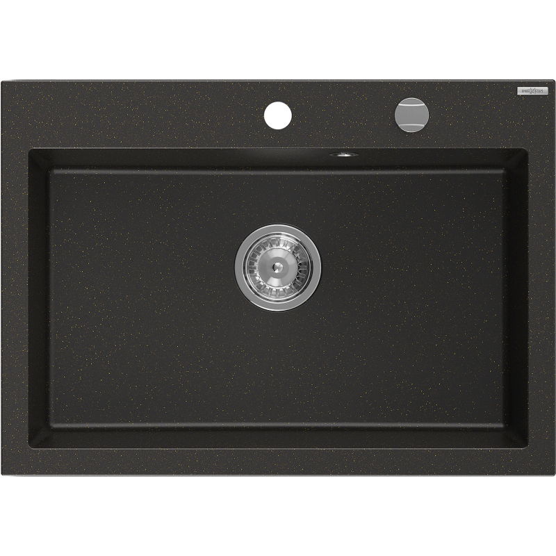 Mexen Elix 1-bowl granite sink 700 x 500 mm, black/gold metallic, chrome siphon - 6526701005-75