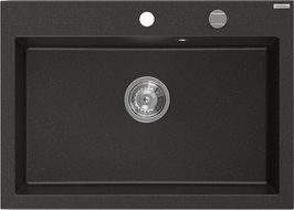 Mexen Elix 1-bowl granite sink 700 x 500 mm, black/gold metallic, chrome siphon - 6526701005-75