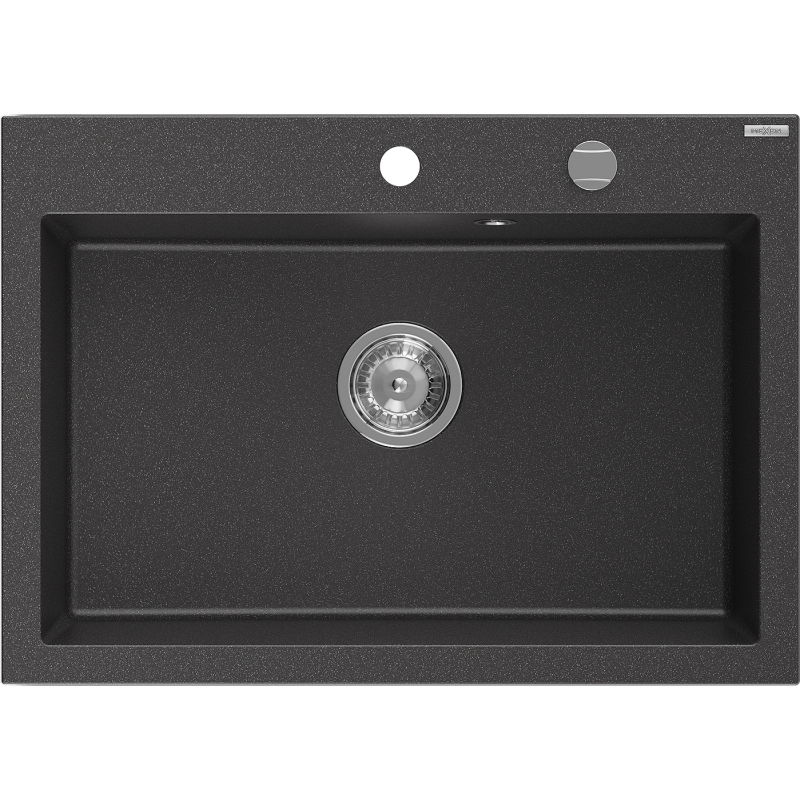 Mexen Elix granite sink 1-bowl 700 x 500 mm, black speckled, chrome siphon - 6526701005-76