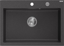 Mexen Elix granite sink 1-bowl 700 x 500 mm, black speckled, chrome siphon - 6526701005-76