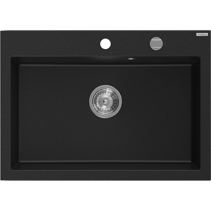 Mexen Elix one-bowl granite sink 700 x 500 mm, black, chrome siphon - 6526701005-77